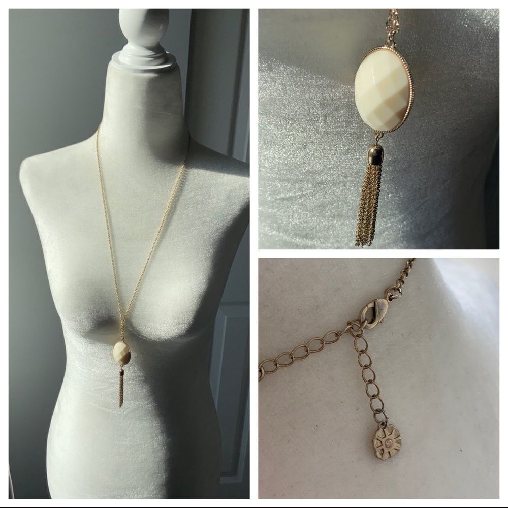 Monet convex cream tassel pendant necklace